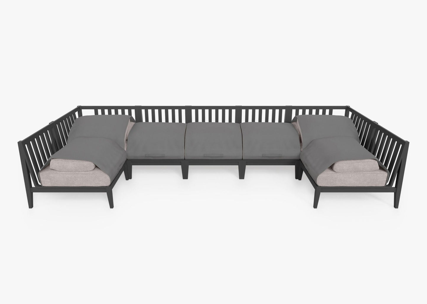 Canapé d'angle extérieur en aluminium anthracite en forme de U - 7 places