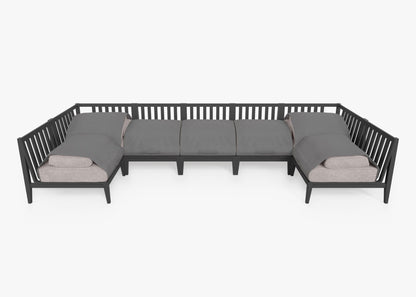 Canapé d'angle extérieur en aluminium anthracite en forme de U - 7 places