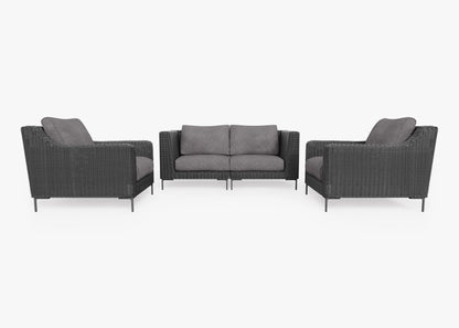 Canapé d'extérieur 4 places en osier noir avec fauteuils