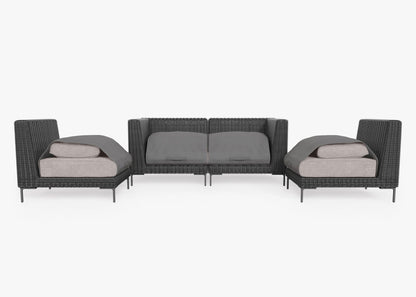 Canapé d'extérieur 4 places en résine tressée noire avec fauteuils sans accoudoirs