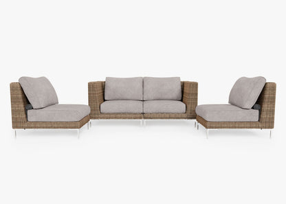 Canapé d'extérieur 4 places en osier marron avec fauteuils sans accoudoirs