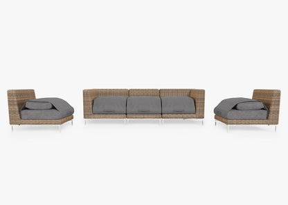 Canapé d'extérieur en osier marron avec fauteuils sans accoudoirs - 5 places