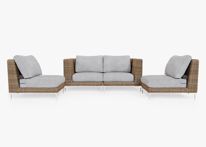 Canapé d'extérieur 4 places en osier marron avec fauteuils sans accoudoirs