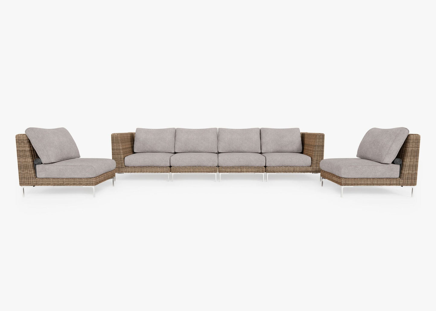 Canapé d'extérieur en osier marron avec fauteuils sans accoudoirs - 6 places