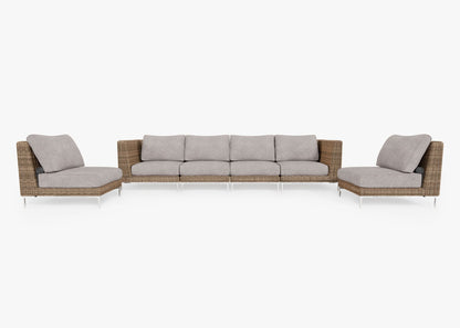 Canapé d'extérieur en osier marron avec fauteuils sans accoudoirs - 6 places