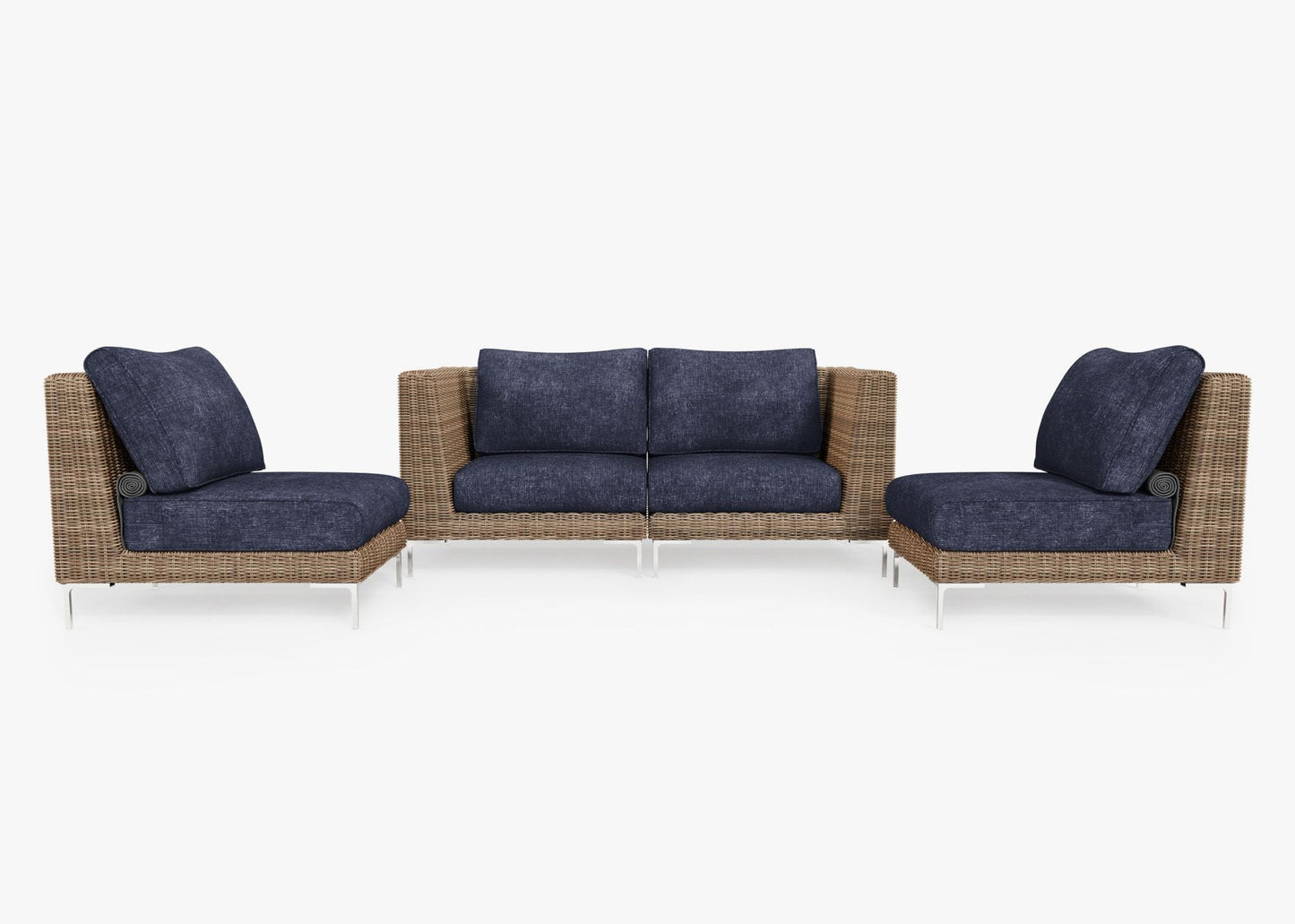 Canapé d'extérieur 4 places en osier marron avec fauteuils sans accoudoirs