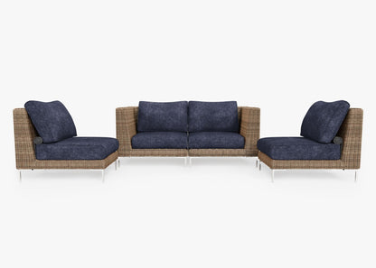 Canapé d'extérieur 4 places en osier marron avec fauteuils sans accoudoirs