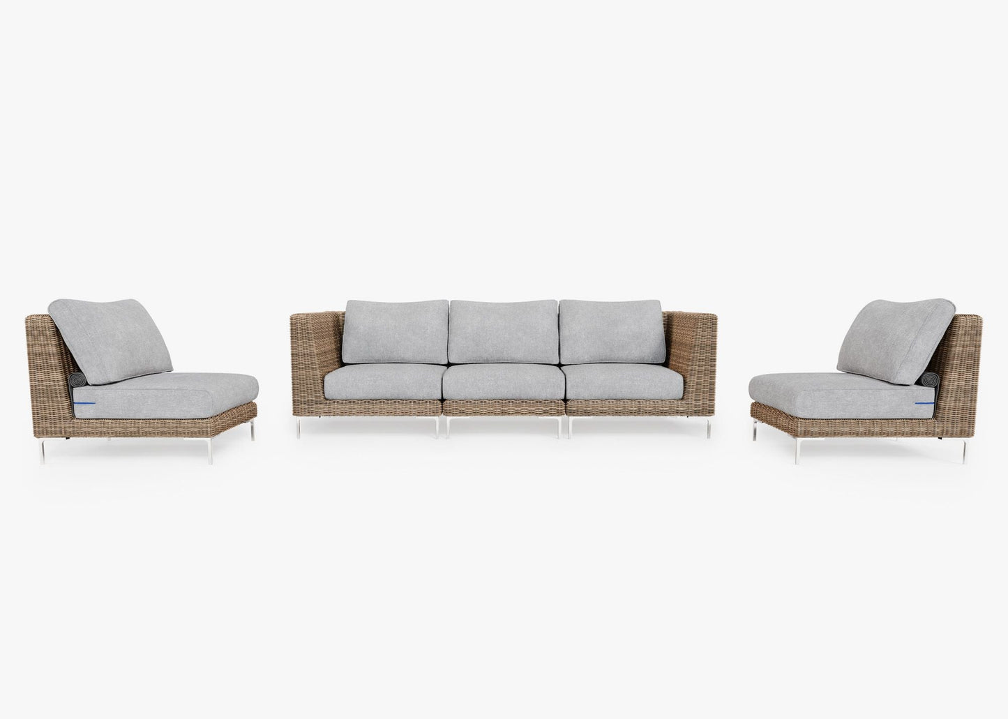 Canapé d'extérieur en osier marron avec fauteuils sans accoudoirs - 5 places