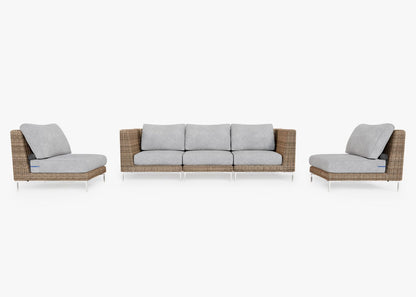 Canapé d'extérieur en osier marron avec fauteuils sans accoudoirs - 5 places