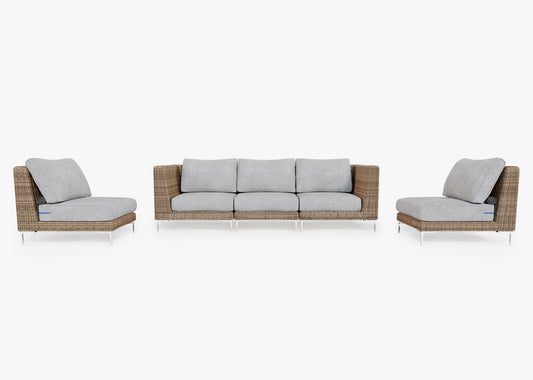 Canapé d'extérieur en osier marron avec fauteuils sans accoudoirs - 5 places