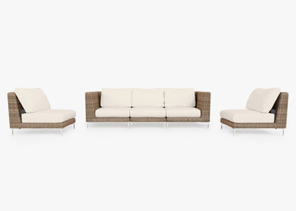 Canapé d'extérieur en osier marron avec fauteuils sans accoudoirs - 5 places