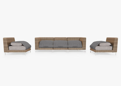 Canapé d'extérieur en osier marron avec fauteuils sans accoudoirs - 5 places