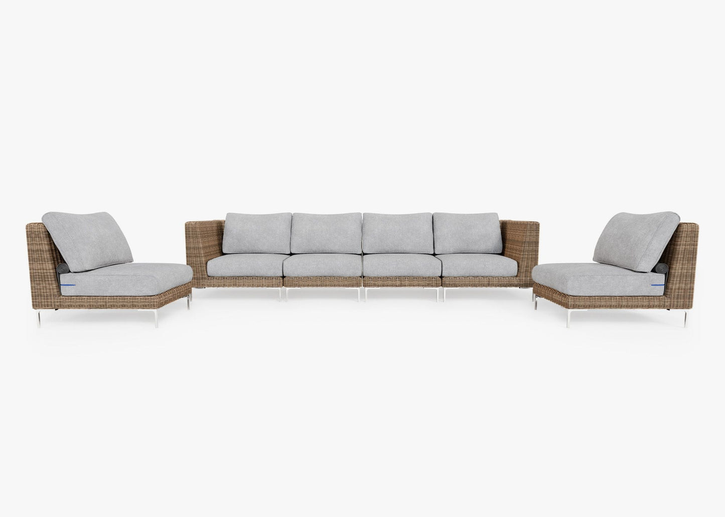 Canapé d'extérieur en osier marron avec fauteuils sans accoudoirs - 6 places