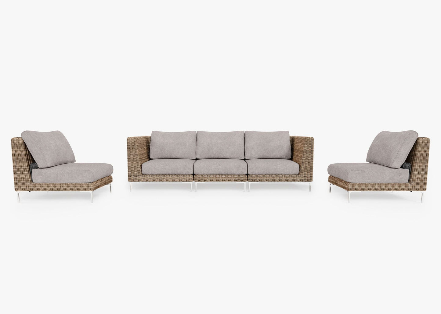 Canapé d'extérieur en osier marron avec fauteuils sans accoudoirs - 5 places