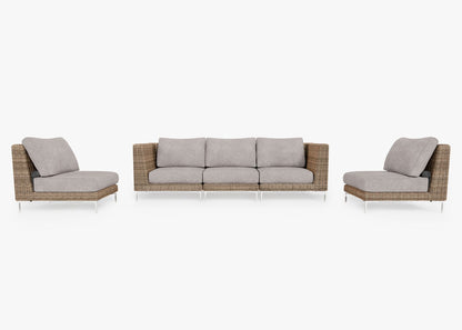 Canapé d'extérieur en osier marron avec fauteuils sans accoudoirs - 5 places