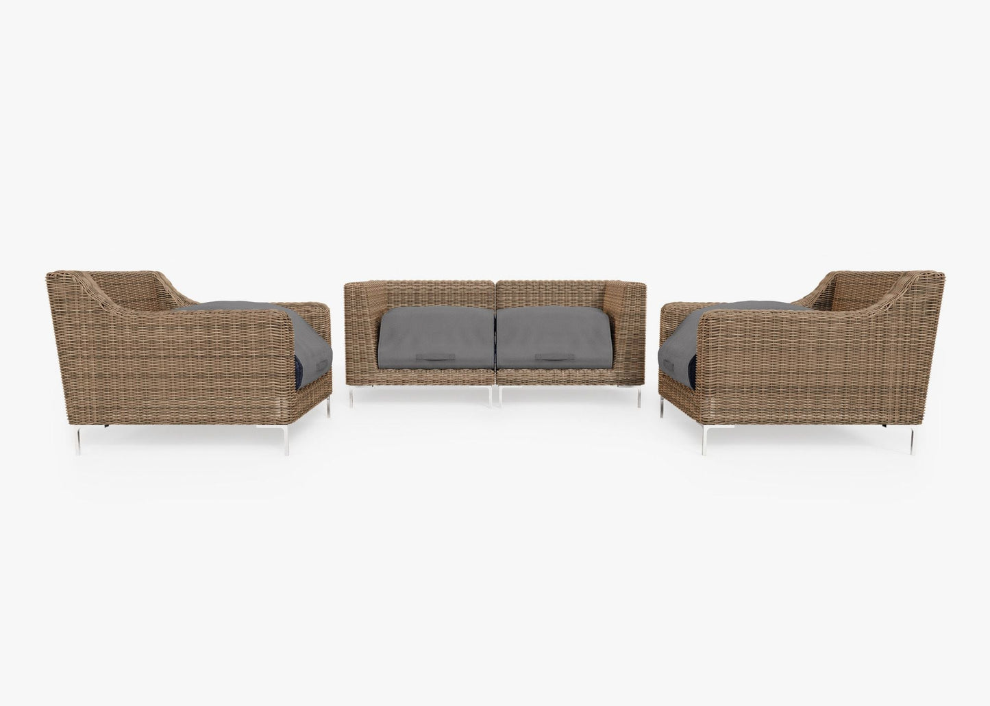 Canapé d'extérieur 4 places en osier marron avec fauteuils