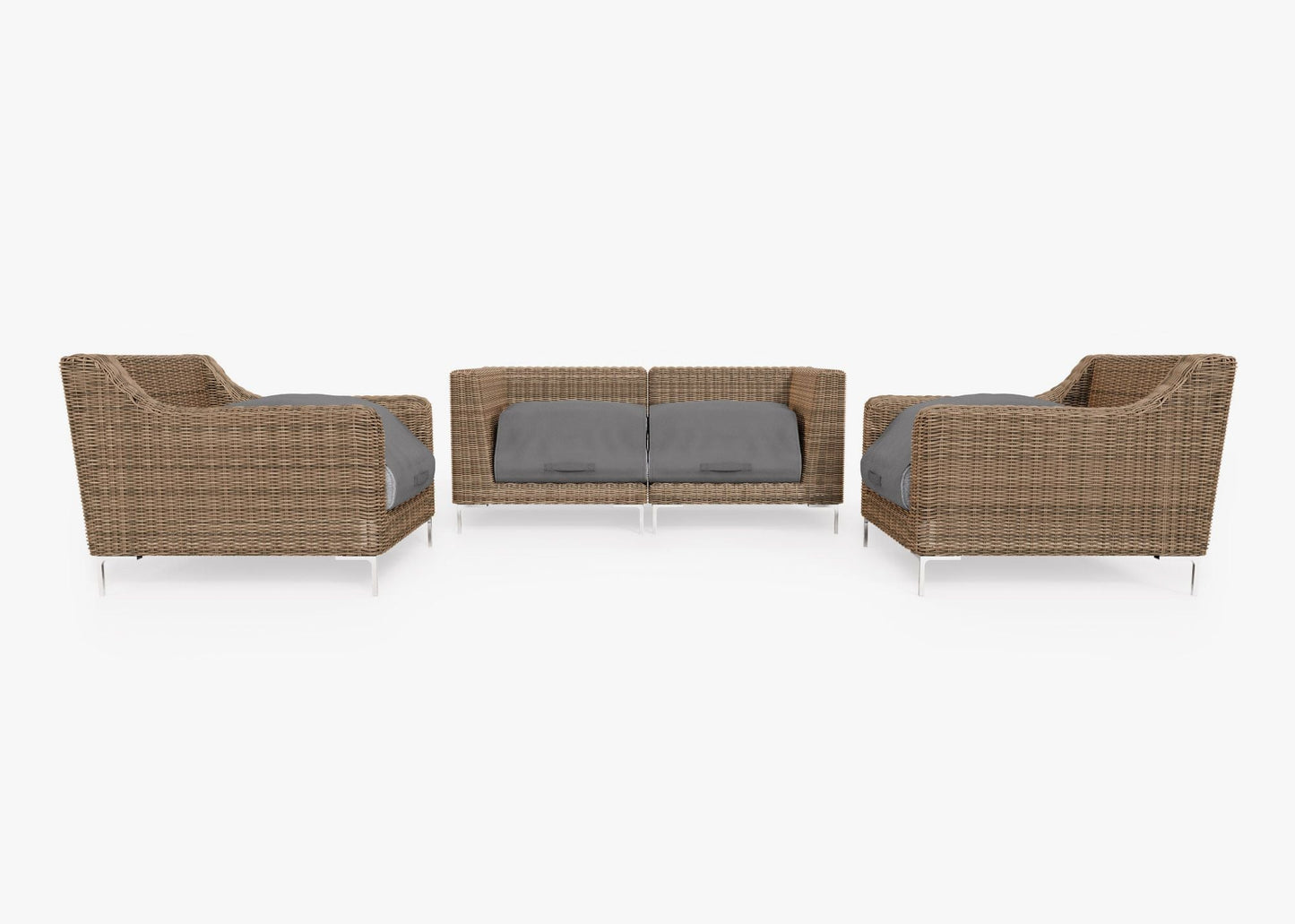 Canapé d'extérieur 4 places en osier marron avec fauteuils