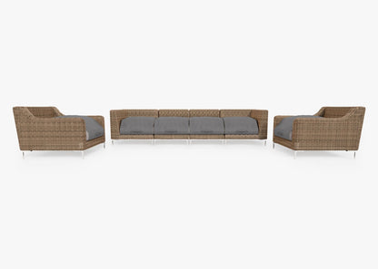 Canapé d'extérieur en osier marron avec fauteuils - 6 places