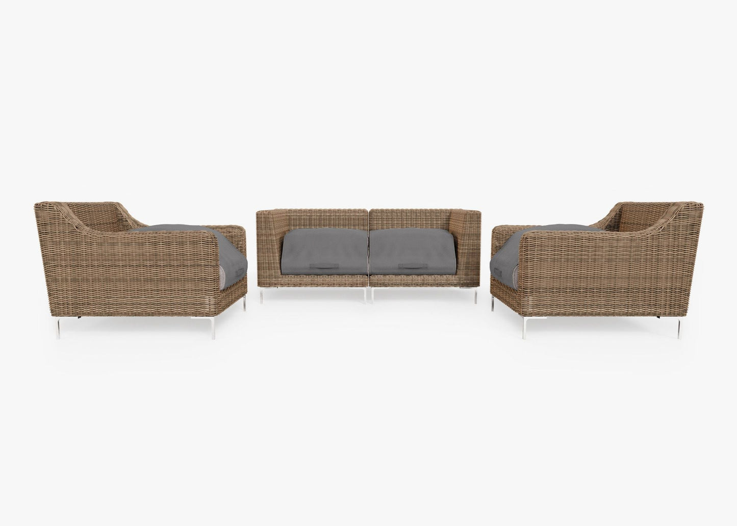 Canapé d'extérieur 4 places en osier marron avec fauteuils