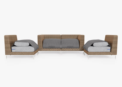 Canapé d'extérieur 4 places en osier marron avec fauteuils sans accoudoirs