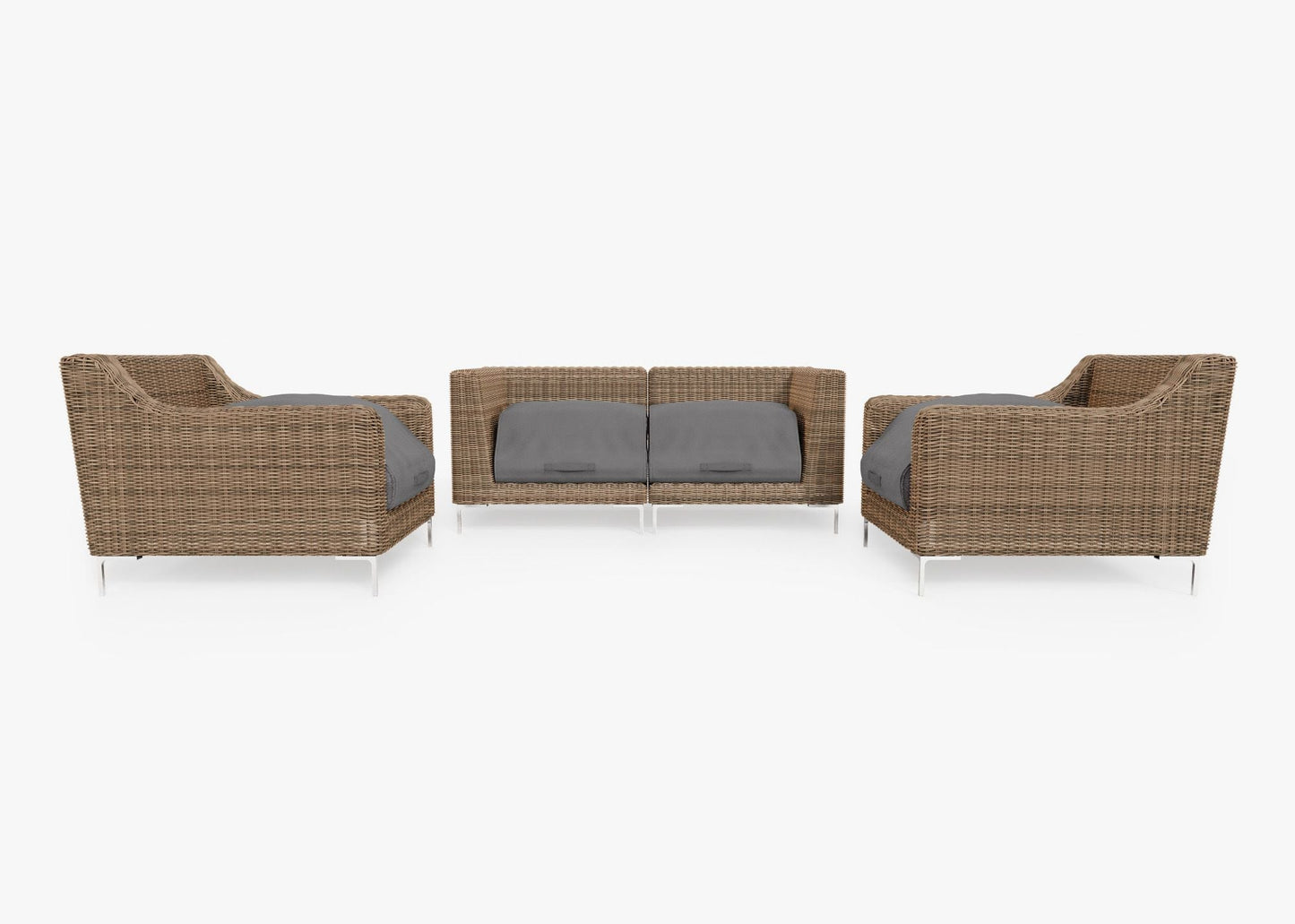 Canapé d'extérieur 4 places en osier marron avec fauteuils