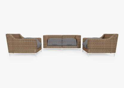 Canapé d'extérieur 4 places en osier marron avec fauteuils