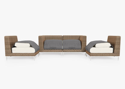 Canapé d'extérieur 4 places en osier marron avec fauteuils sans accoudoirs