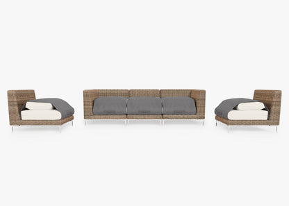 Canapé d'extérieur en osier marron avec fauteuils sans accoudoirs - 5 places