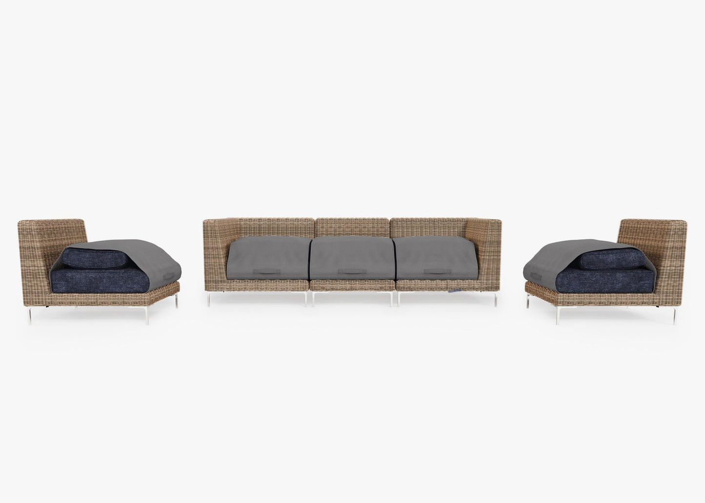 Canapé d'extérieur en osier marron avec fauteuils sans accoudoirs - 5 places