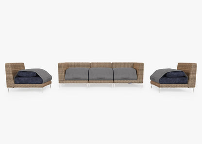 Canapé d'extérieur en osier marron avec fauteuils sans accoudoirs - 5 places