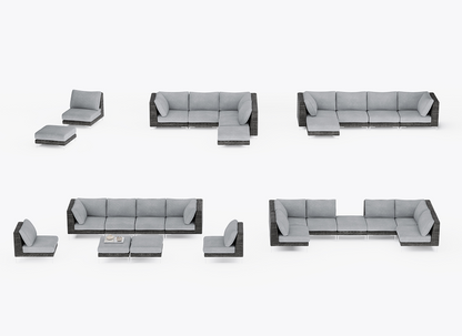 Pouf d'extérieur multifonctionnel en osier noir