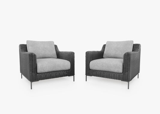 Ensemble de conversation de fauteuil d'extérieur en osier noir