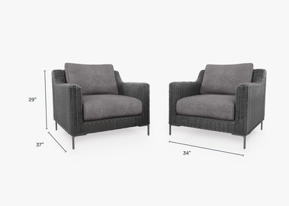 Ensemble de conversation de fauteuil d'extérieur en osier noir