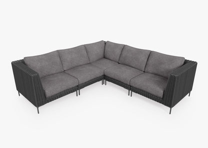 Canapé d'angle d'extérieur en résine tressée noire - 5 places