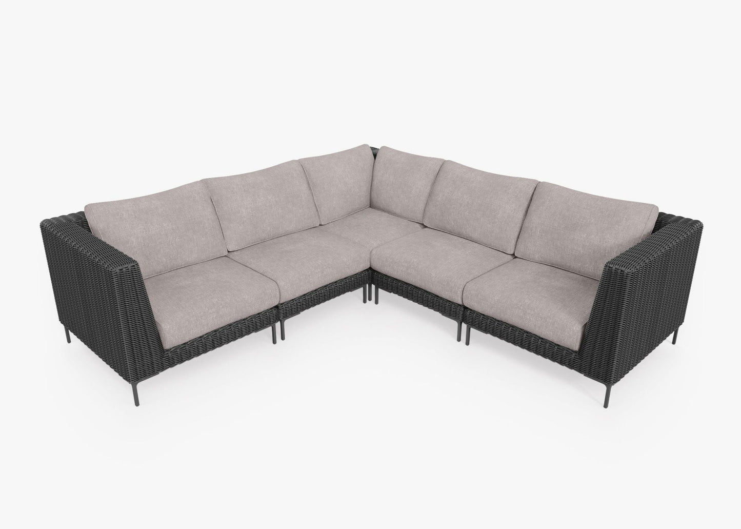 Canapé d'angle d'extérieur en résine tressée noire - 5 places