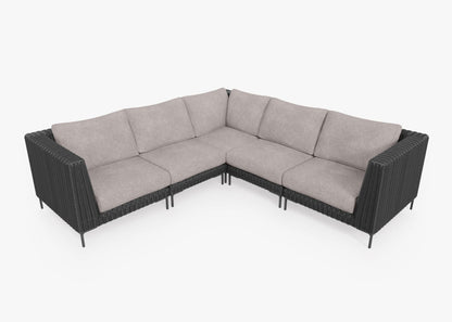 Canapé d'angle d'extérieur en résine tressée noire - 5 places