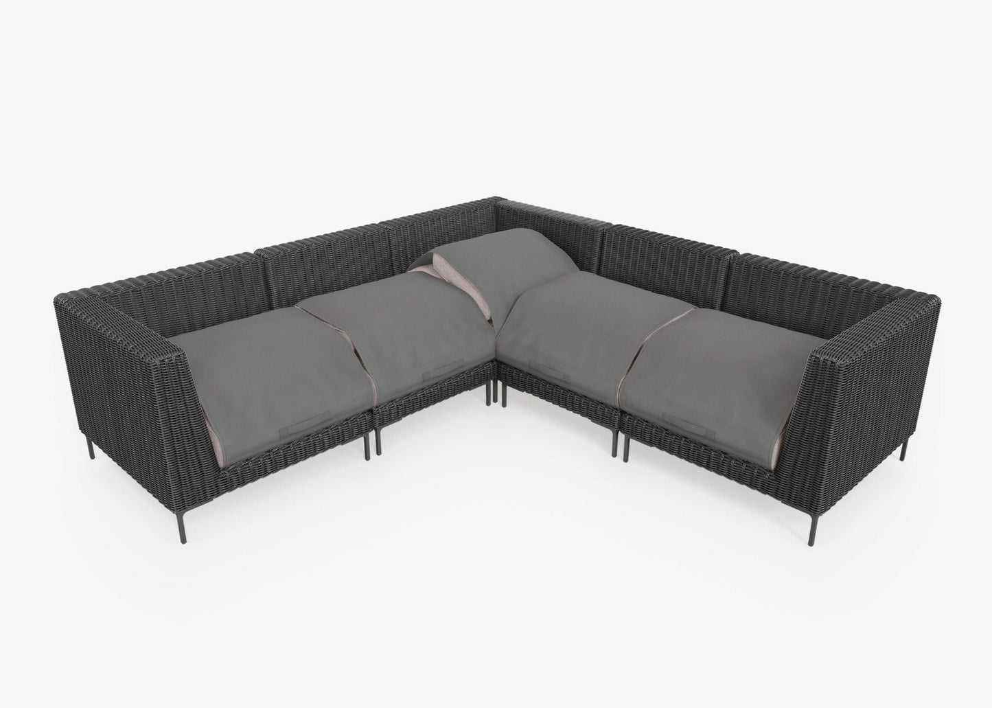 Canapé d'angle d'extérieur en résine tressée noire - 5 places