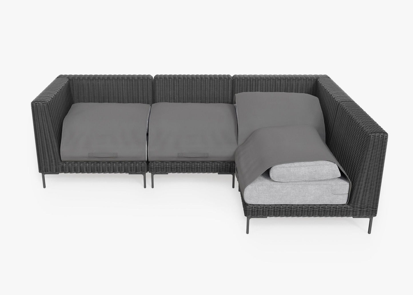 Canapé d'angle d'extérieur en résine tressée noire - 4 places