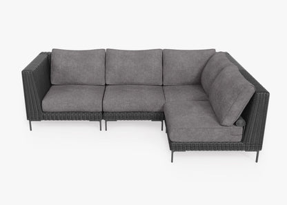 Canapé d'angle d'extérieur en résine tressée noire - 4 places