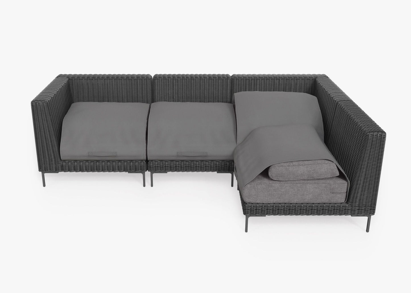 Canapé d'angle d'extérieur en résine tressée noire - 4 places