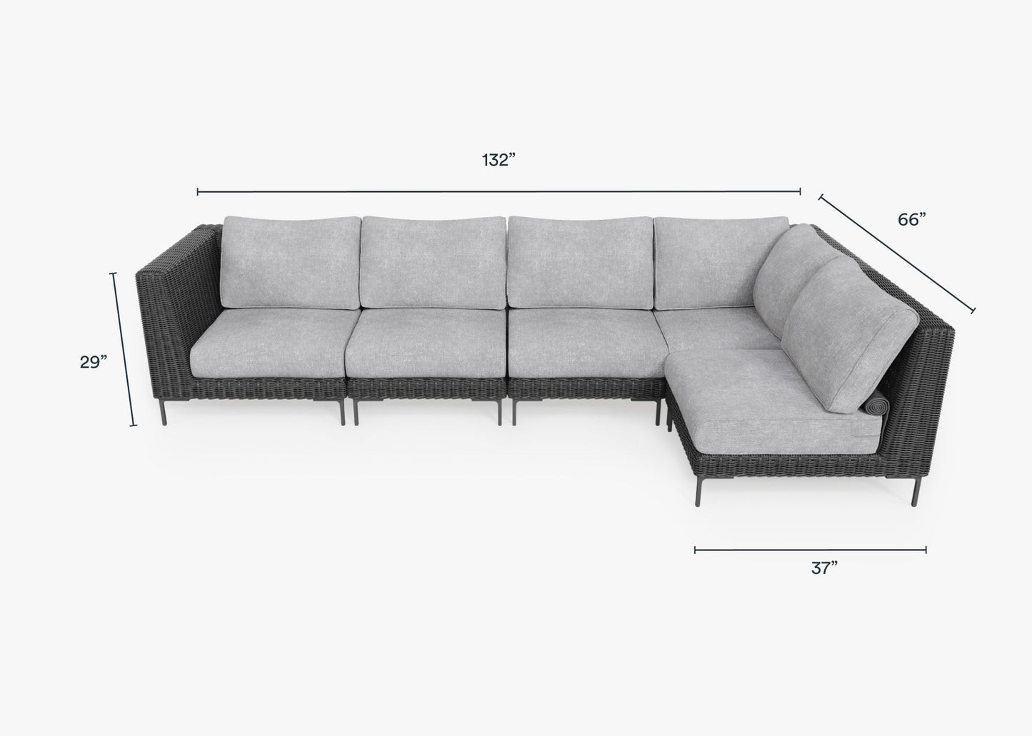 Canapé d'angle d'extérieur en résine tressée noire - 5 places