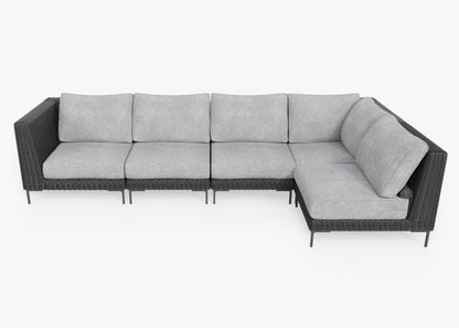 Canapé d'angle d'extérieur en résine tressée noire - 5 places