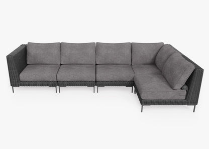 Canapé d'angle d'extérieur en résine tressée noire - 5 places