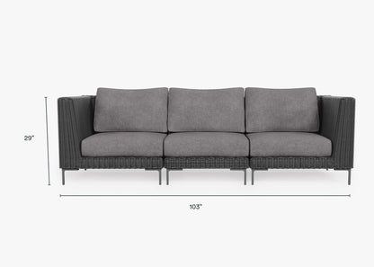 Canapé d'extérieur en osier noir - 3 places