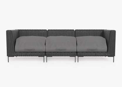 Canapé d'extérieur en osier noir - 3 places