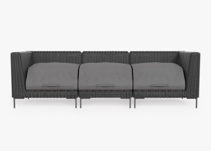 Canapé d'extérieur en osier noir - 3 places