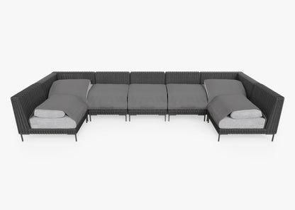 Canapé d'angle d'extérieur en résine tressée noire en forme de U - 7 places