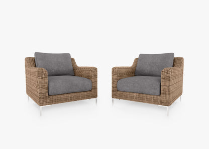 Ensemble de conversation de fauteuil d'extérieur en osier marron