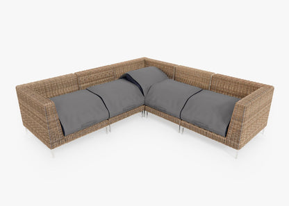 Canapé d'angle d'extérieur en résine tressée marron - 5 places