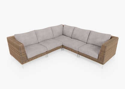Canapé d'angle d'extérieur en résine tressée marron - 5 places